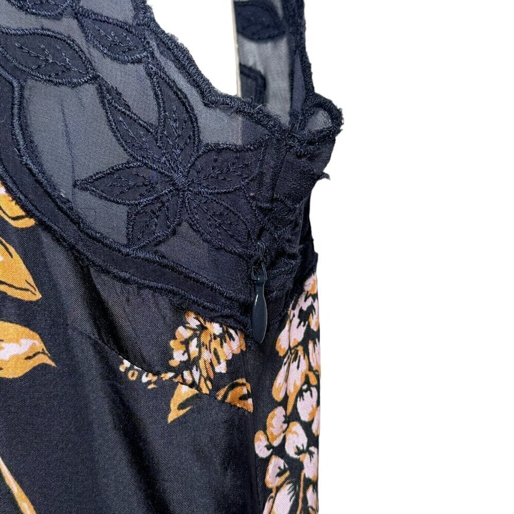 Sundance 100% Silk Sexy Floral Printed Slip Dress Sheath Lace Trim size S 4 - 6 - Picture 7 of 10